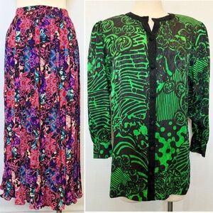 Vintage Diane Freis Signature Print Skirt & Silk Jacket Bundle